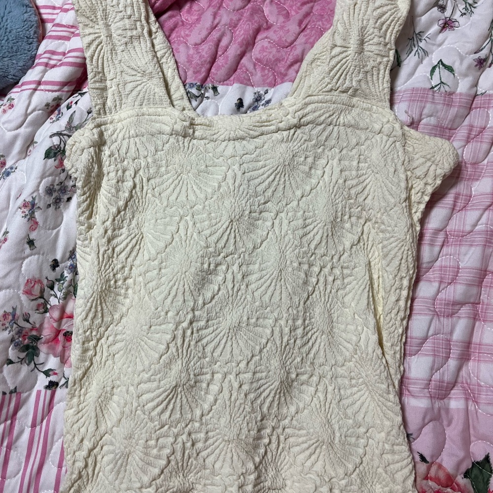Aura Cream Textured Square-Neck Tank Top